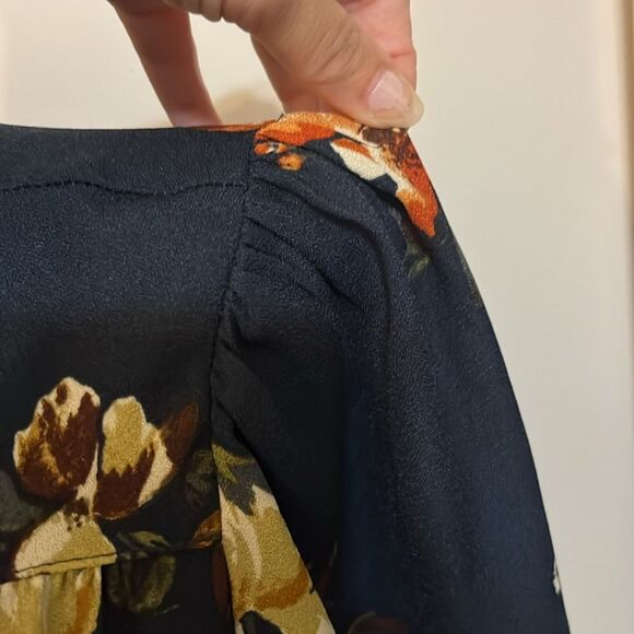 Fall Floral Cinched Elastic Waist Long Sleeved Dress - Picture 4 of 7